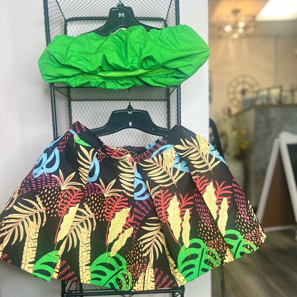 Fluorescent Green Bandeaux w/pleated Skirt